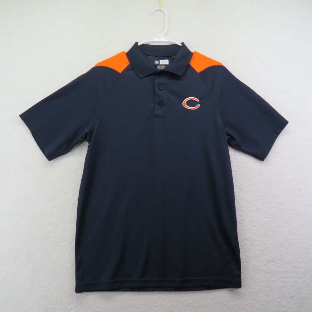 NFL Team Apparel Chicago Bears Polo Shirt Mens Medium Navy Blue Orange Logo